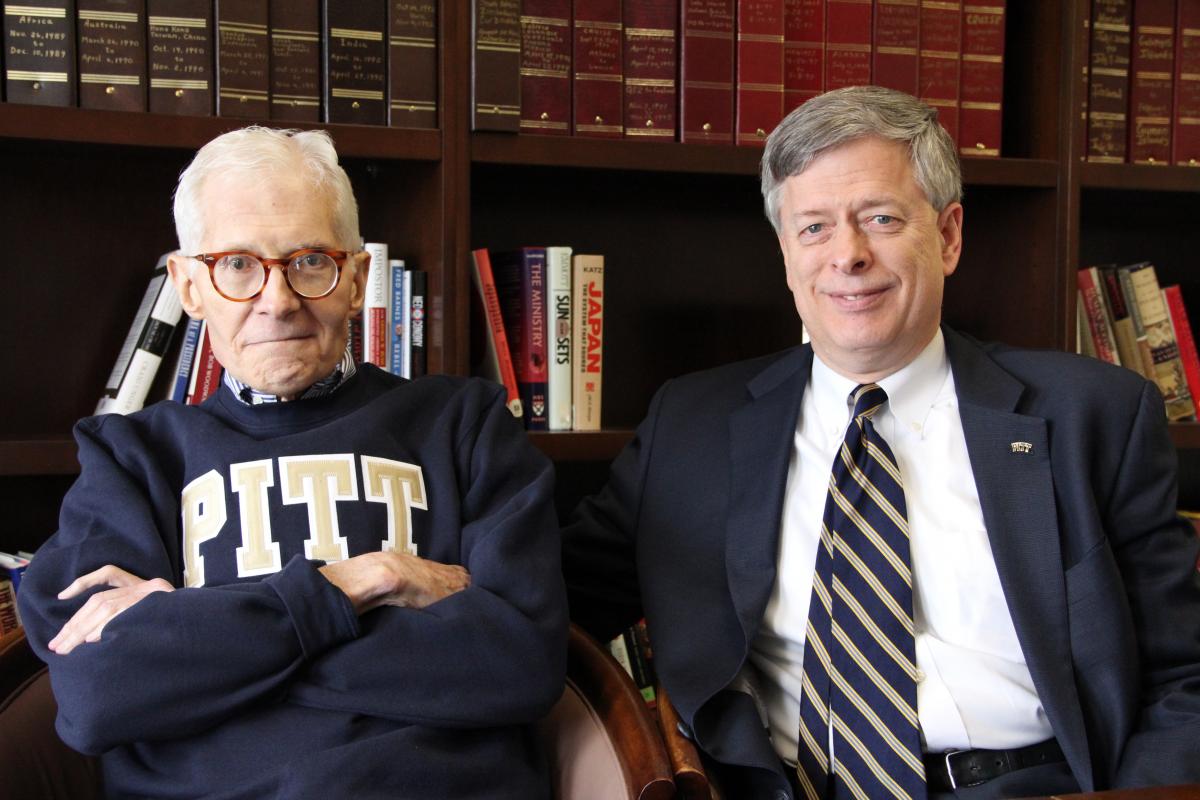 William S. Dietrich II and University Chancellor Mark A. Nordenberg pose for a photo taken Sept. 22, 2011.